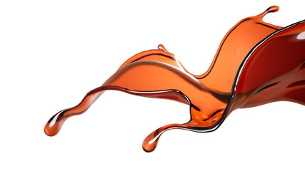 A splash of a transparent brown liquid. 3d illustration, 3d rendering. © Pierell