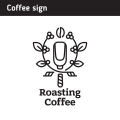 Logo for the coffee house, coffee beans in the frame of coffee berries