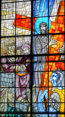 modern stained glass depicting Jesus Christ