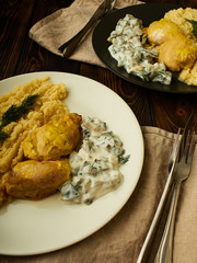 Chicken thighs with couscous in Tunisian.