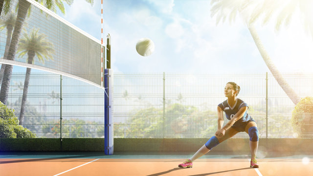 Professional Female Volleyball Player In Action On The Court