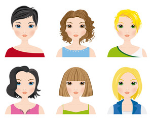 Set of female avatars with short hair
