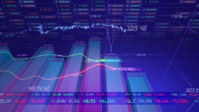 Business related abstract bart chart animation. Wide angle camera follows growing business graph as it progresses forward.