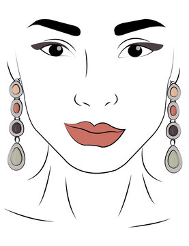 A girl in jewels. Silver earrings with gray and pink stones eps 10 illustrationeps