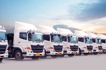 New truck fleet is parking with beautiful sky.