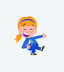 White girl laughing while teaching something to his left. 