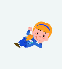 White girl lying, greets with a dreamy expression.