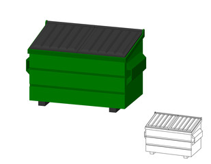 Recycling dumpster. Isolated on white background. 3d Vector illustration. Dimetric projection.