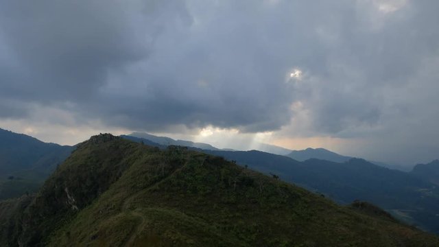 Scenic view of mountains fog mist viewpoint at Phu Chi Fa, Phu Chee Fah, Chiang Rai, Chiang Mai, Thailand.