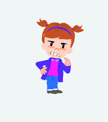 White girl ponders, something angry.