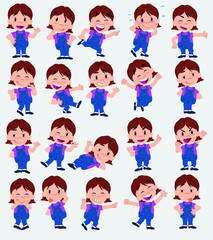 Cartoon character girl. Set with different postures, attitudes and poses, always in positive attitude, doing different activities in vector vector illustrations.