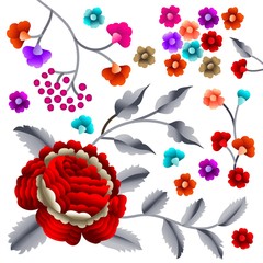 Vector Ancient Oriental folk motif of flowers. Manton shawl, Spanish Manila flamenco decorative embroidery ornament. Traditional handmade embroidery.