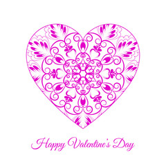 Vector Pink Fretwork Floral Heart. Happy Valentines Day Holiday