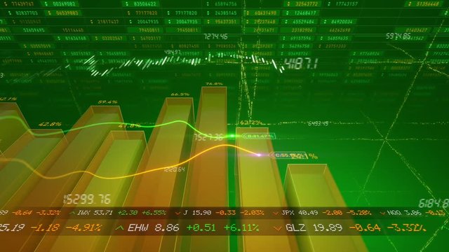 Business related abstract bart chart animation. Wide angle camera follows growing business graph as it progresses forward.