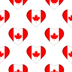 Seamless pattern from the hearts with flag of Canada.