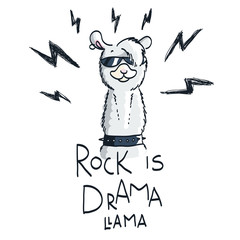 Cute card with cartoon llama. Motivational and inspirational quote. Doodling illustration