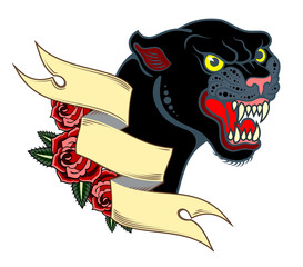 Portrait of a vicious panther in the old school style