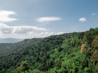 Fototapeta na wymiar LandScape, Green Fresh Nature Background of Forest Mountains and Sky, Countryside of Thailand.