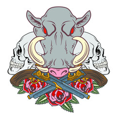 Portrait of a malicious boar in the old school style