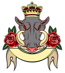 Portrait of a malicious boar in the old school style