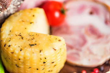 Cheese, turkey roll and vegetables