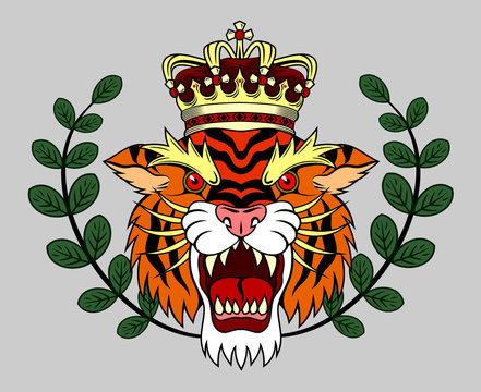 Portrait of a vicious tiger in an old school style