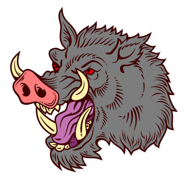 Portrait of a malicious boar in the old school style