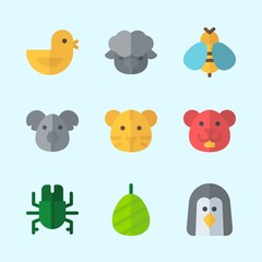 Icons about Animals with penguin, beetle, cocoon, hamster, wasp and chicken