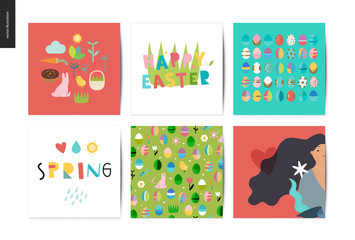Set of Easter and Spring postcards