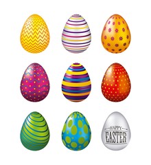 colorful glossy eggs easter celebration set vector illustration