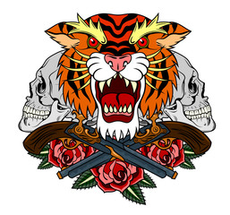 Portrait of a grinning Tiger in an old school style