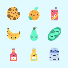 Icons about Food with ketchup, soda, bananas, mustard, pea and milk