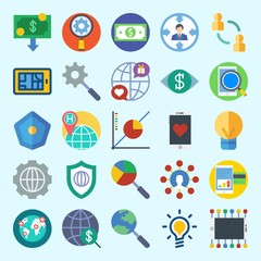 Icons set about Marketing with vision, target, money, line graph, network and settings