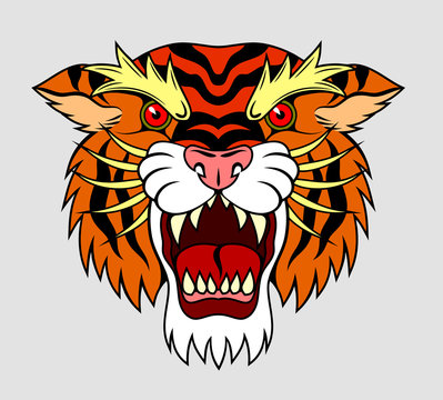 Portrait of a grinning Tiger in an old school style