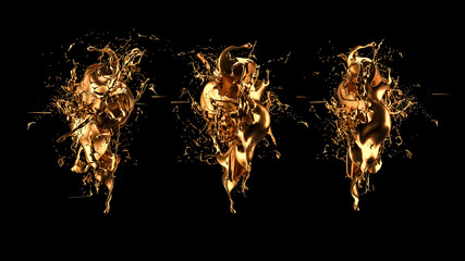 Mysterious, mystical, luxury splash of gold. 3d illustration, 3d rendering.