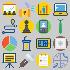 Icon set about Digital Marketing with keywords tie, route, padlock, smartphone, pie chart and location