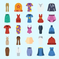 icons set about Women Clothes. with panties, tank top, suit, winter hat, shirt and dress