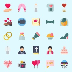 icons set about Wedding. with cupcake, balloons, bride, guests book, bow tie and wedding cake