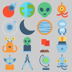 Icon set about Universe with keywords compass, alien, moon, flag, earth glope and venus