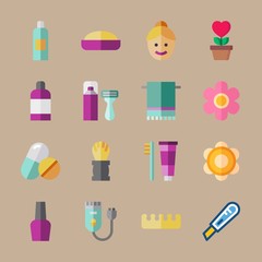 Fototapeta na wymiar icon set about beauty with toothbrush, soap and pills