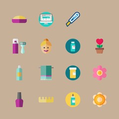 icon set about beauty with computer, flower and toe separator