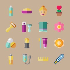 icon set about beauty with shaver machine, flower and pills