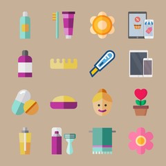 icon set about beauty with soap, brush and woman face
