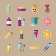 icon set about beauty with toothbrush, balm and toe separator