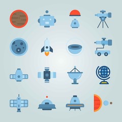 Icon set about Universe. with circle, spacecraft and telescope