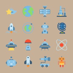 Icon set about Universe. with globus, robot car and sun system