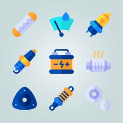 Icon set about Car Engine. with accumulator, spark and car lights