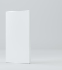 White empty cardboard rectangular container on gray background. Template for your content. 3d illustration