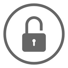 Open padlock icon in circle. Vector.