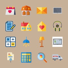 icon set about digital marketing with table, magnifier and wedding day